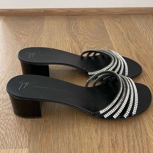 Giuseppe Zanotti Black Heeled Sandal With Crystal Straps